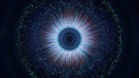 Colorful particles exploding from a glowing eye pupil dilating and contracting. 3D rendering - Powered by Shutterstock - Get 15% off with code: PIKWIZARD15