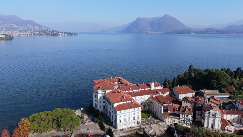 Aerial view of Isola Bella on Lake Maggiore, showcasing serene waterscape