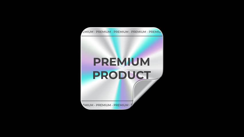 Premium product holographic sticker animation. Holographic sticker quality emblem. Shiny rainbow emblem. Transparent background with alpha channel