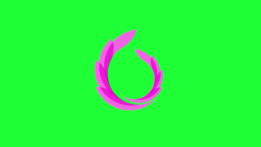 Abstract Pink Petal Logo Particle Animation With Gradient Effect on Green Background, Chroma Key