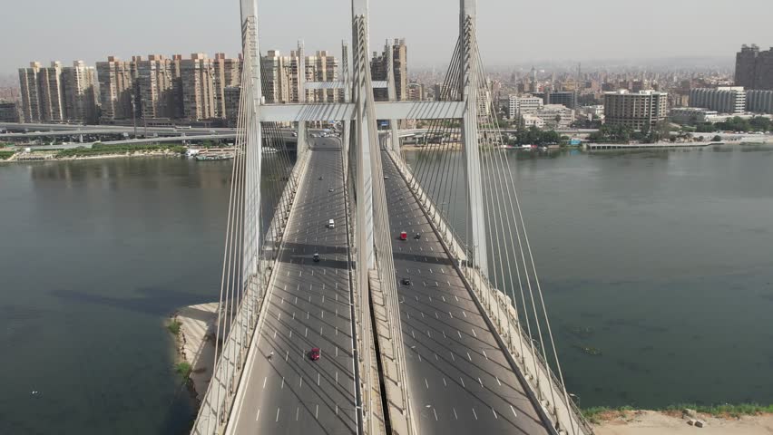 k, panoramic view of the embankments of Giza and Cairo from a pleasure boat, Nile River, Giza, Egypt