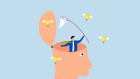 New creative idea thinking process, 4k animation of Entrepreneur unveils his mind to capture bright ideas with a butterfly net.  - Powered by Shutterstock - Get 15% off with code: PIKWIZARD15