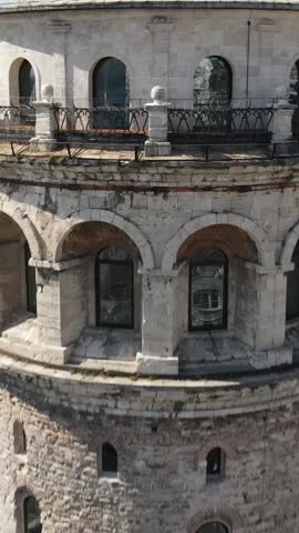 A high-angle view of the city of Galata Tower in Istanbul of Turkey, a historical building surrounded by buildings