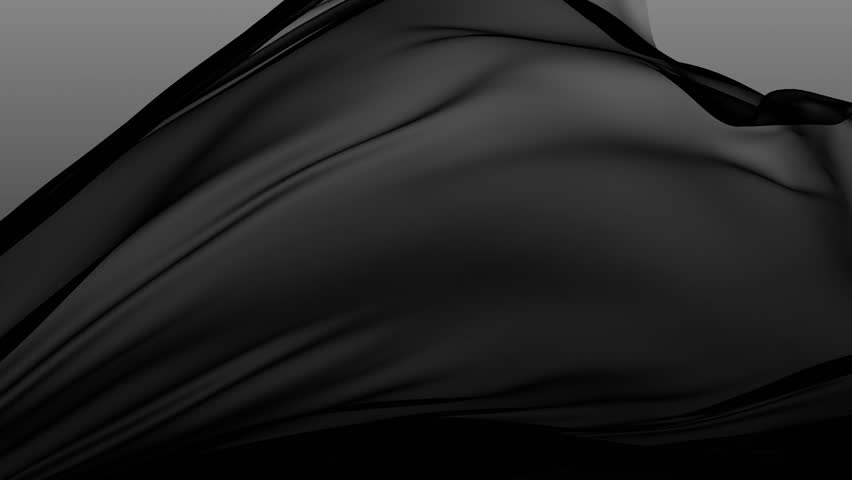 Black veil fluttering in the wind looping animation. Flying fabric seamless dark background