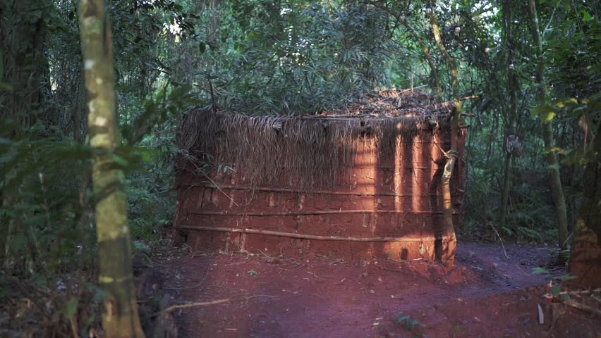 Closer view about an aboriginal shelter in a deeply rustic forest, Argentina.