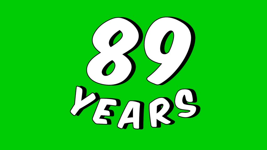 Number 89 years text animation motion graphics cartoon on green screen.celebration, anniversary, birthday concept.