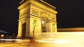 Triumph Arch, Paris. Time lapse video in Paris Charles De Gaulle square.