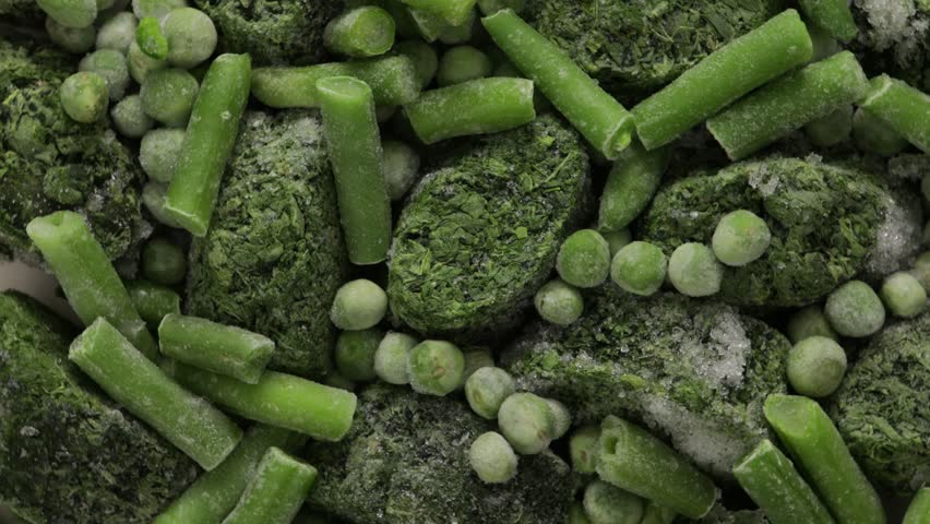 green spinach peas beans vegetables frozen rotation food top view