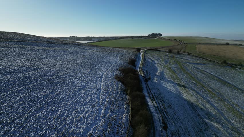 Aerial view at Barbury castle during mild winter