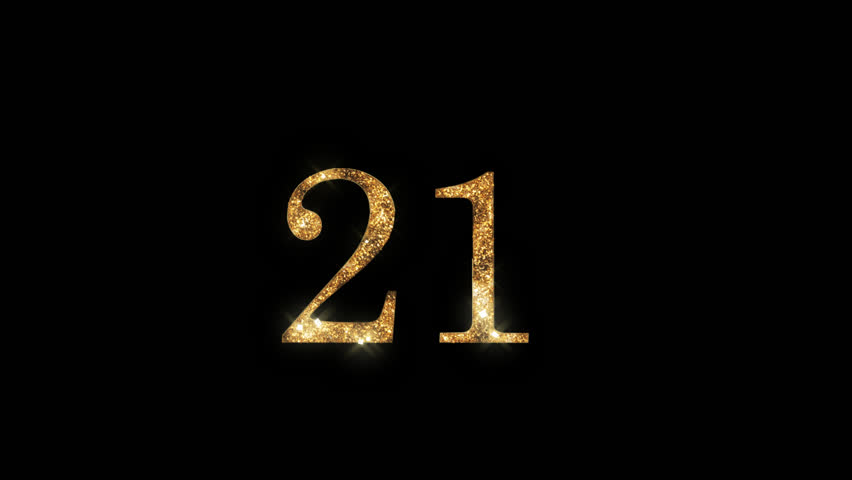 Golden number 21 with beautiful golden shine and alpha channel, numerology, number twenty one