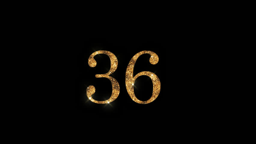 Golden number 36 with beautiful golden shine and alpha channel, numerology, number thirty six