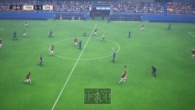 Playing the modern online soccer game on a PC in the rain. Player performing a combination to score a goal in a pc game match. Virtual Football players winning the PC game challenge. Victory. - Powered by Shutterstock - Get 15% off with code: PIKWIZARD15