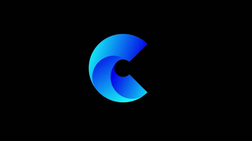 Modern Blue Gradient Letter C Logo Glass Particle Animation On The Black Background