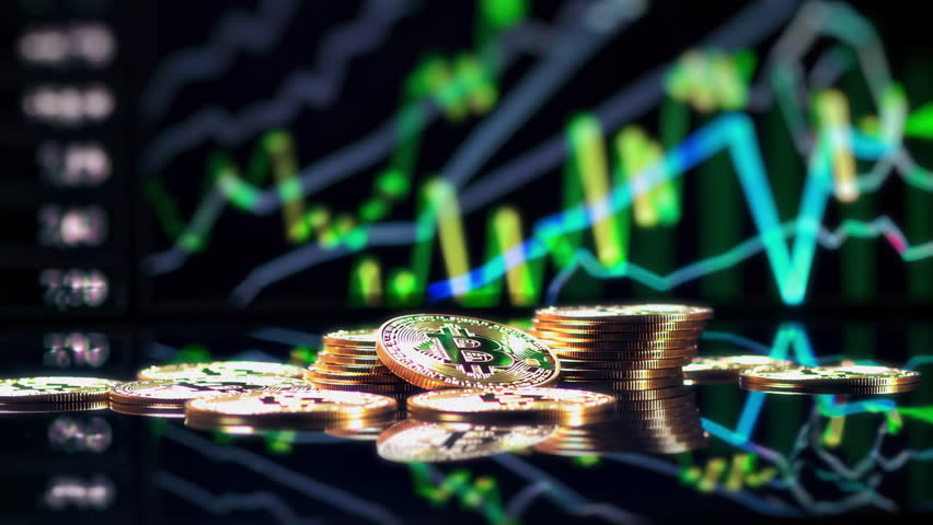 Explore the dynamic world of cryptocurrency with this reflective image of Bitcoin and market trends. 3D Illustration