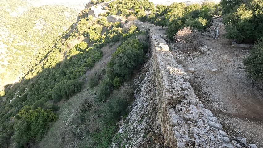 Nature reserve Nimrod Fortress in the Golan Heights, Israel, surrounded by the stunning Hermon Mountains. A breathtaking with rich history and dramatic views.
