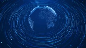 3D Futuristic rotating world globe in particles or small dots. Modern technology background for broadcast. Virtual digital planet Earth Global network connection breaking news report Studio Animation - Powered by Shutterstock - Get 15% off with code: PIKWIZARD15