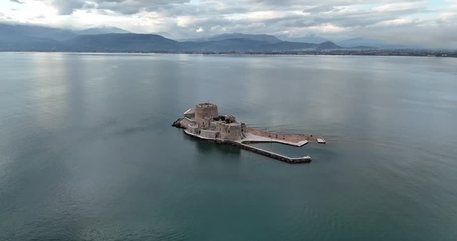 Palamidi fortress in Nafplio, Greece in a promenade seaside.