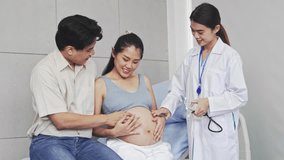 Obstetricians talk with pregnant patients provide close consultation and advice throughout the pregnancy assess the health fetus and check on the mother's health with the father encouraging.
 - Powered by Shutterstock - Get 15% off with code: PIKWIZARD15