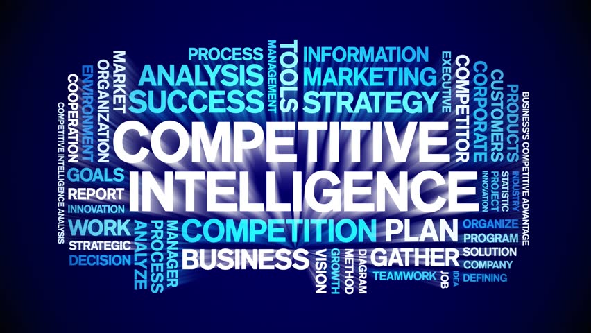 Competitive intelligence animated word cloud,text design animation tag kinetic typography seamless loop. 