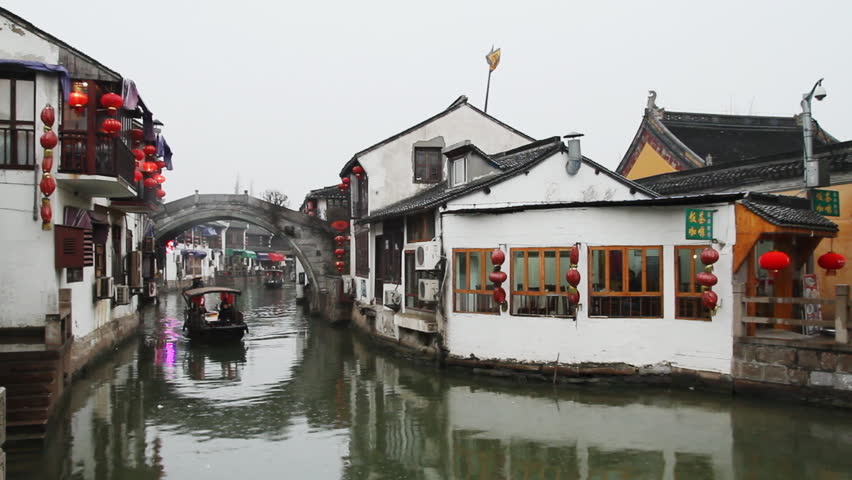 SHANGHAI - DECEMBER 20: Zhujiajiao traditional wooden boat sailing in the river,