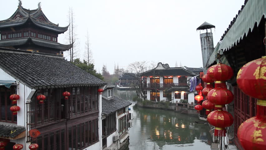 SHANGHAI - DECEMBER 20: Dusk scenes of Shanghai Zhujiajiao ancient town,