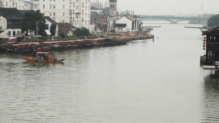 SHANGHAI - DECEMBER 20: Zhujiajiao traditional wooden boat across the river,