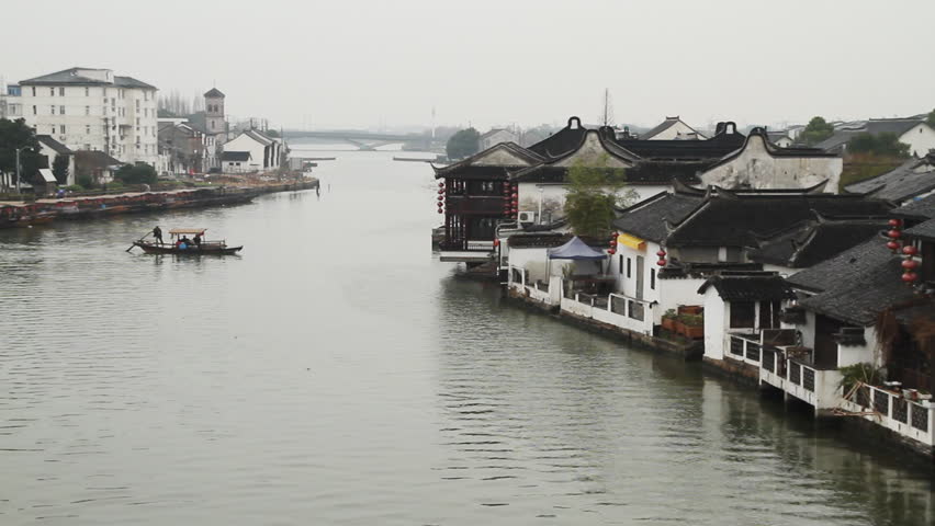 SHANGHAI - DECEMBER 20: Zhujiajiao traditional wooden boat across the river,