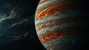 This image shows the planet Jupiter in stunning detail. We can clearly see its swirling atmosphere, marked by brown and white clouds. - Powered by Shutterstock - Get 15% off with code: PIKWIZARD15