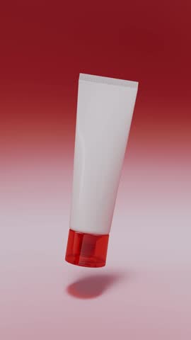 Mock up of cosmetic cream tube with transparent lid. Cream tube of women's cosmetics skincare. Vertical video. Vertical screen. 3d rendering. Seamless loop.