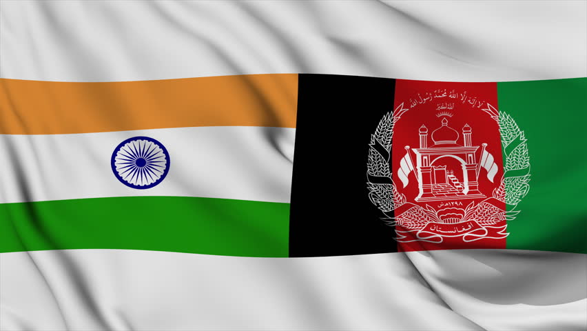India v Afghanistan flag waving seamless loop animation. 4K