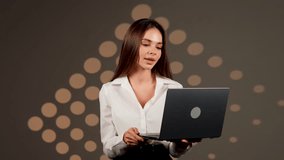 Woman engaged in virtual discussion while using laptop in a modern setting with soft lighting - Powered by Shutterstock - Get 15% off with code: PIKWIZARD15