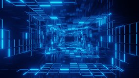 Abstract 3D illustration of a glowing blue neon grid tunnel, creating a futuristic and high-tech digital environment. - Powered by Shutterstock - Get 15% off with code: PIKWIZARD15