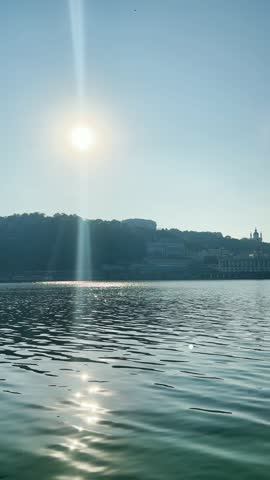 Sun shining over Dnypro river, Kyiv, Ukraine