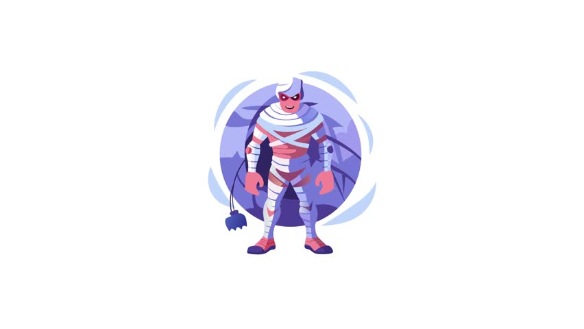 A flat animated illustration of a scary dead mummy