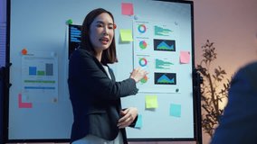 Confident businesswoman presenting strategic marketing analysis on whiteboard during collaborative corporate meeting - Powered by Shutterstock - Get 15% off with code: PIKWIZARD15
