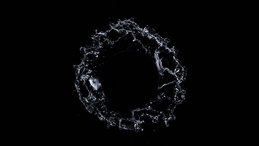 Super Slow Motion Shot of Rotating Water Splash Isolated on Black Background at 1000fps.