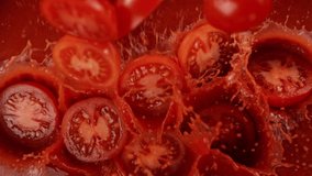 Super Slow Motion Shot of Tomato Cuts Falling and Splashing into Sauce at 1000fps. - Powered by Shutterstock - Get 15% off with code: PIKWIZARD15