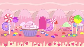 Animated Candy Land with lollipop, cupcake, candy, ice cream, donut - Powered by Shutterstock - Get 15% off with code: PIKWIZARD15