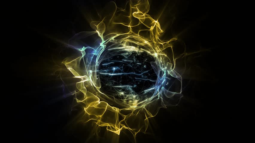 Cosmic energy abstraction. The virtual sphere plays with light and waves, emphasizing the creativity and attractive mystery of space.
