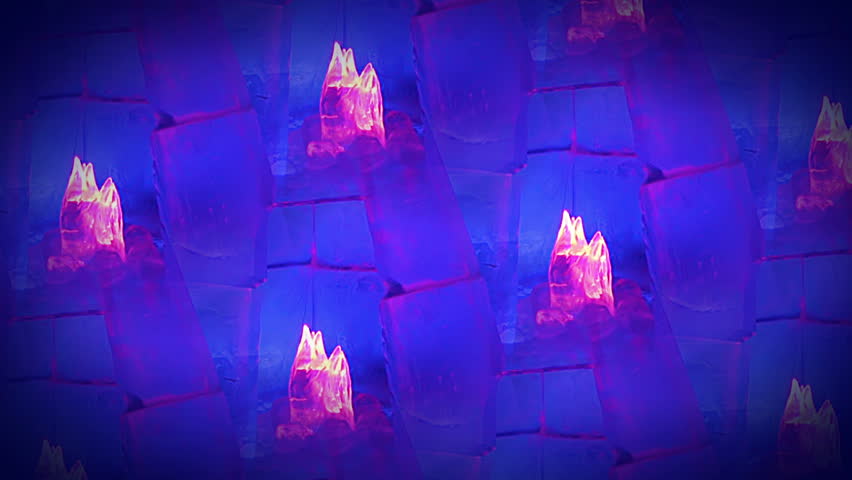 Background rotates. Tent made of ice. The fire made of ice. Blue and red lights