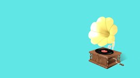 Loop-ready file - Gramophone motion background, animated expanding horn speaker and rotating record, blue background. - Powered by Shutterstock - Get 15% off with code: PIKWIZARD15