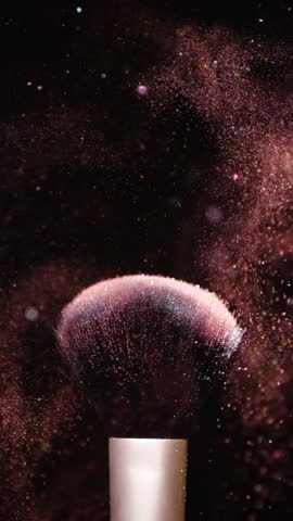 Vertical Screen Makeup Brushes Touch Each Other Slow Motion