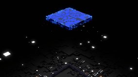3d concept animation shows the process of activating the chip of CPU in the motherboard. digital pulses and signals from the chip through the motherboard with slow motion blue light trail. - Powered by Shutterstock - Get 15% off with code: PIKWIZARD15