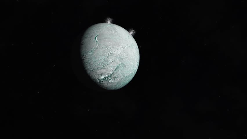 Enceladus with Plumes Erupting from the Surface