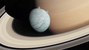 Enceladus with Plumes Erupting from the Surface Orbiting the Gas Giant of Saturn - Powered by Shutterstock - Get 15% off with code: PIKWIZARD15