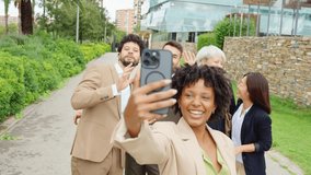 Business, multiethnic, people, financial Diverse business team is taking a selfie outdoors - Powered by Shutterstock - Get 15% off with code: PIKWIZARD15