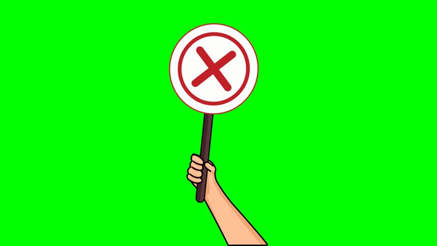 Animation of hands hold signboard cross symbol. Wrong choice. False choice. False. vote and polling. yes or no choice. Choice. Vote. Polling