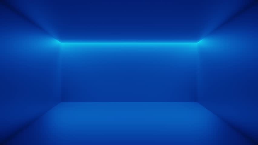 Abstract 3D rendering of a minimalist blue room featuring soft ambient lighting along the edges, creating a futuristic atmosphere.