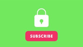Padlock and subscribe button animation on green background. Security for data privacy, locked content concept. Content restriction symbol. Alpha channel. 4K animated video - Powered by Shutterstock - Get 15% off with code: PIKWIZARD15