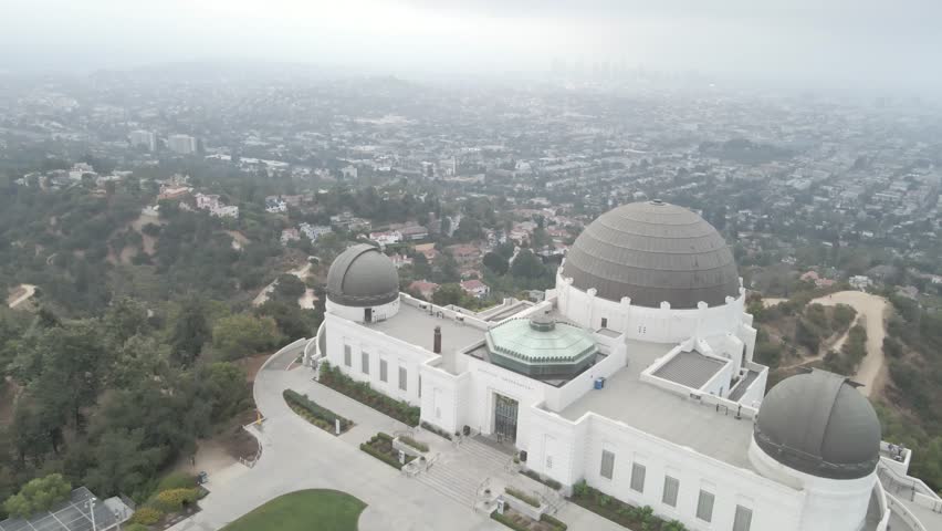 The Griffith Observatory during a hazy autumn morning on Mt. Hollywood in Los Angeles California.  Captured in D-Cinelike Flat color profile, ready for color grading.